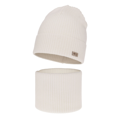 Flicka höst/vår set: mössa och tubhalsduk, vit, 100% Merino Ull, Itra