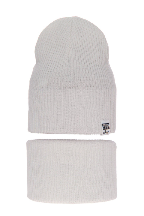 Flicka höst/vår set: mössa och tubhalsduk, krämig, med bomull, Farinka