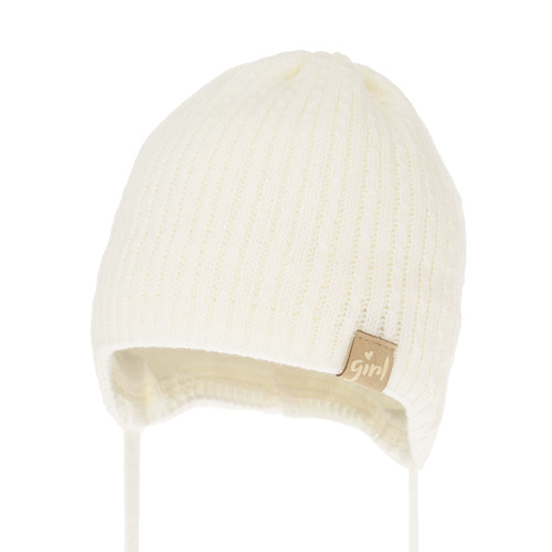 Flicka höst/vår mössa, creme, med knytband, Cheri
