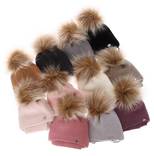 Flicka vinter set: mössa och halsduk, rosa, med pompom, Aimi