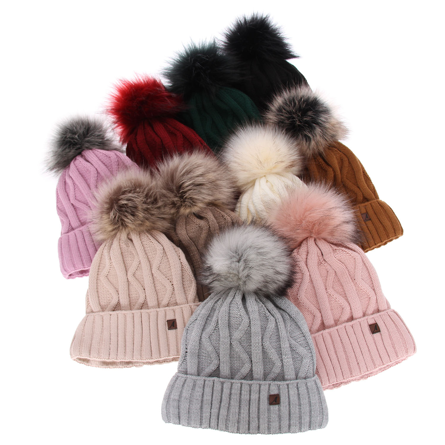 Dam vintermössa, rosa, med pompom, Renika