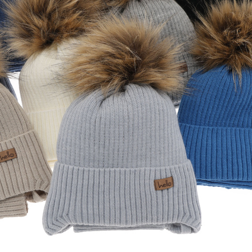 Pojke vinter set: mössa och halsduk, kremfärgad, med pompom, Bergo