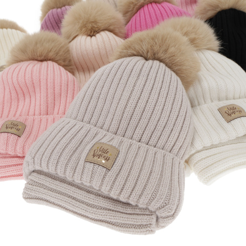 Flicka vinter set: mössa och tubhalsduk, rosa, 100% Merino Ull, med knytband, fodrad med bomull, Malesia