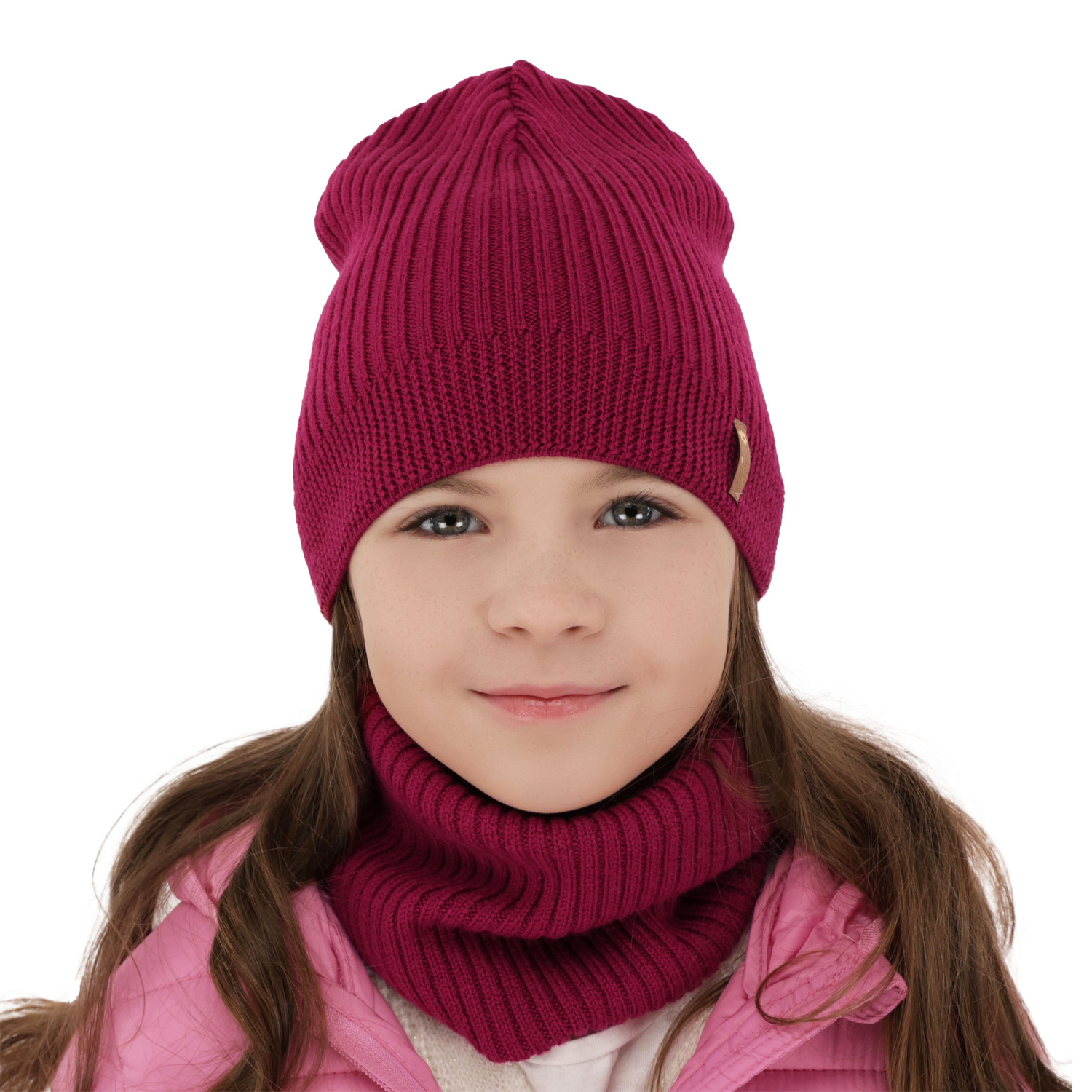 Flicka höst/vår set: mössa och halsduk, ljusrosa, 100% Merino Ull, Chelsie