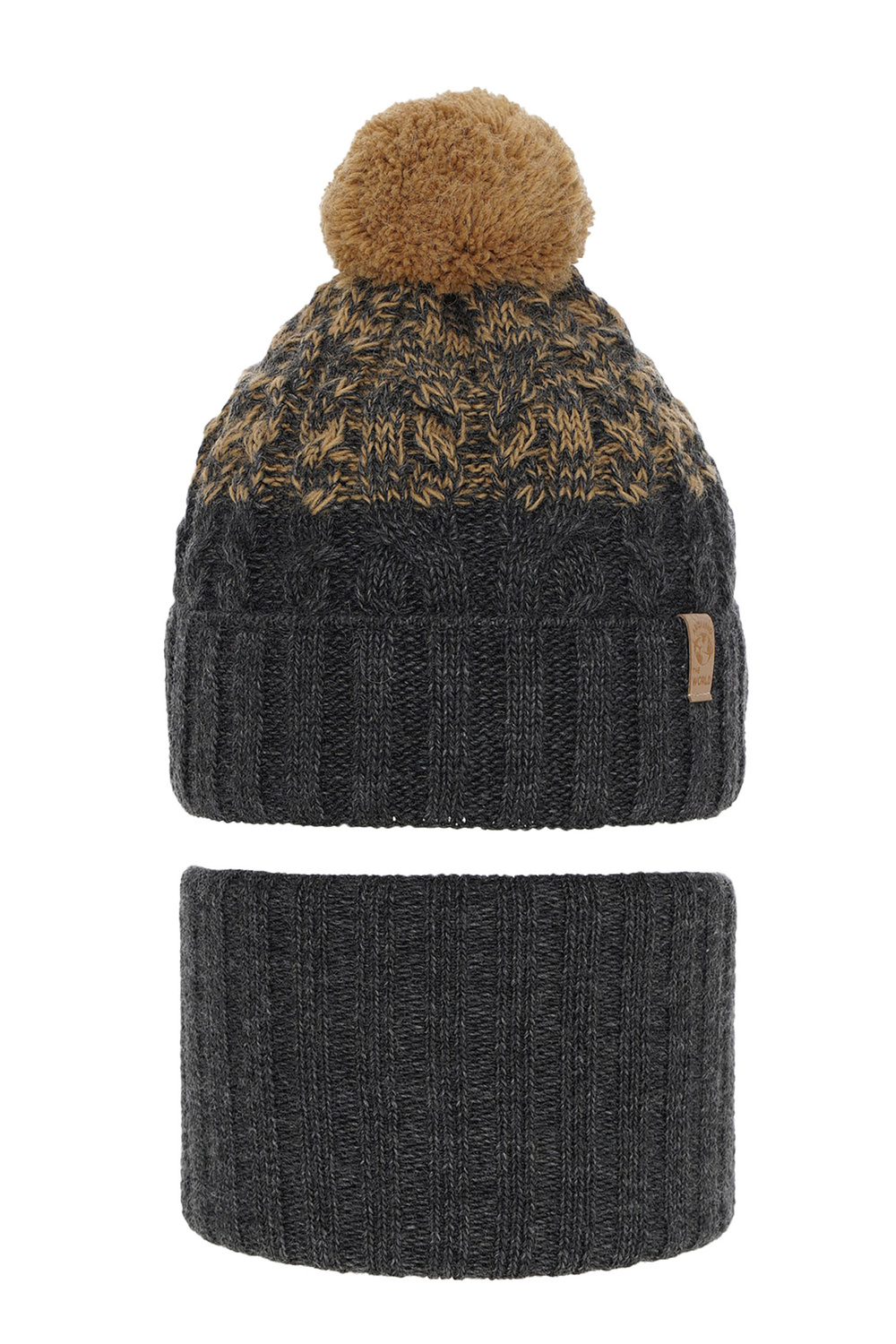 Pojke vinter set: mössa och halsduk, grå, med pompom, Travis