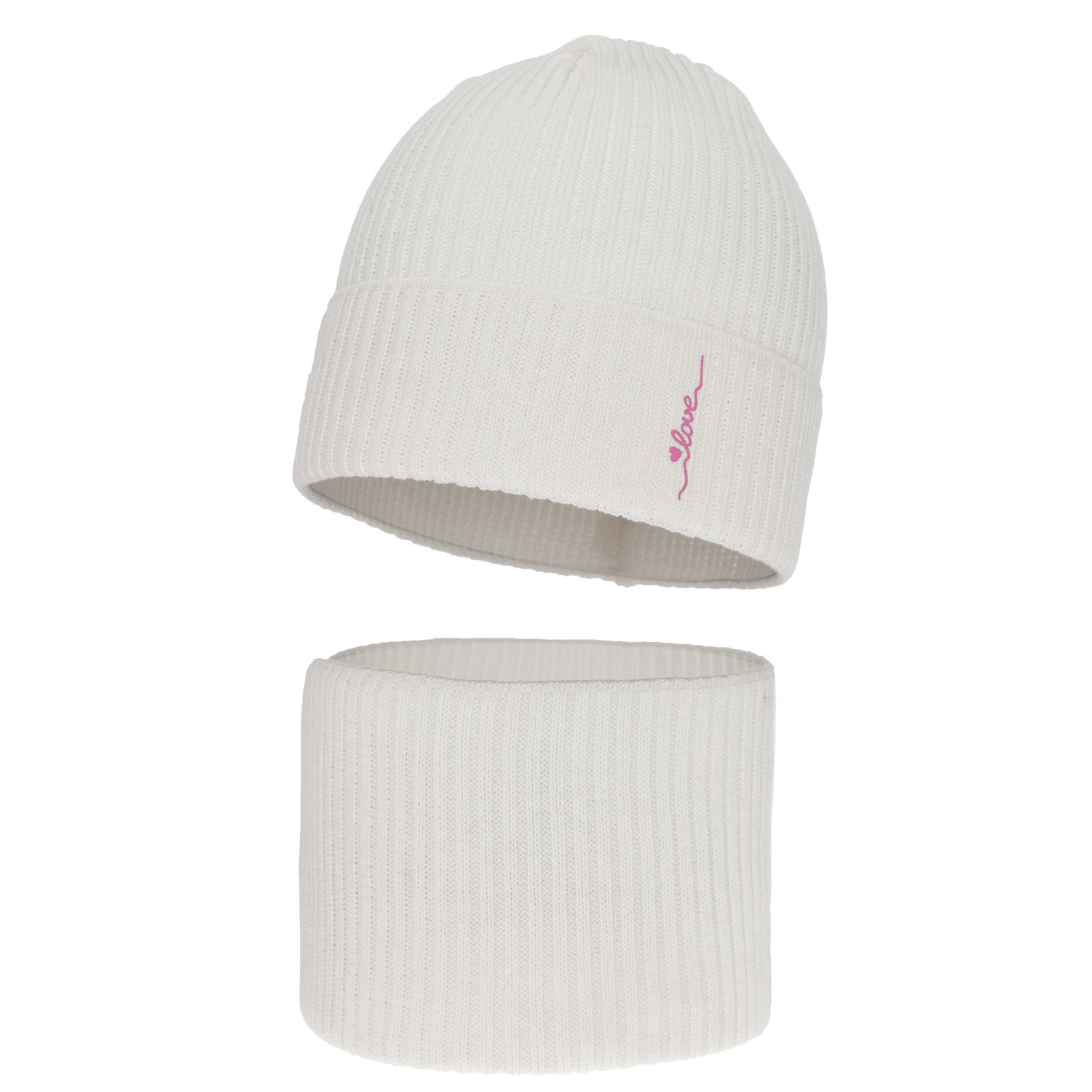 Flicka höst/vår set: mössa och tubhalsduk, vit, med bomull, Elvara