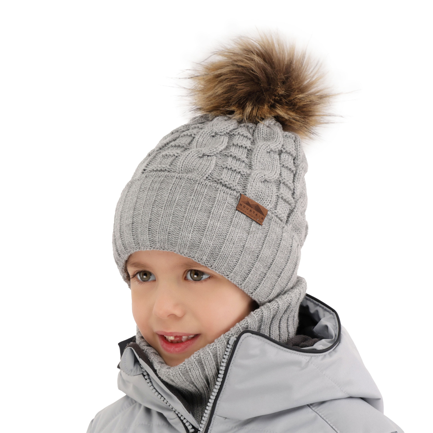 Pojke vinter set: mössa och halsduk, granat, med pompom, Cent