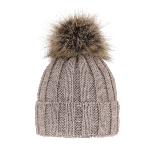 Dam vintermössa, beige, med pompom, Mokka