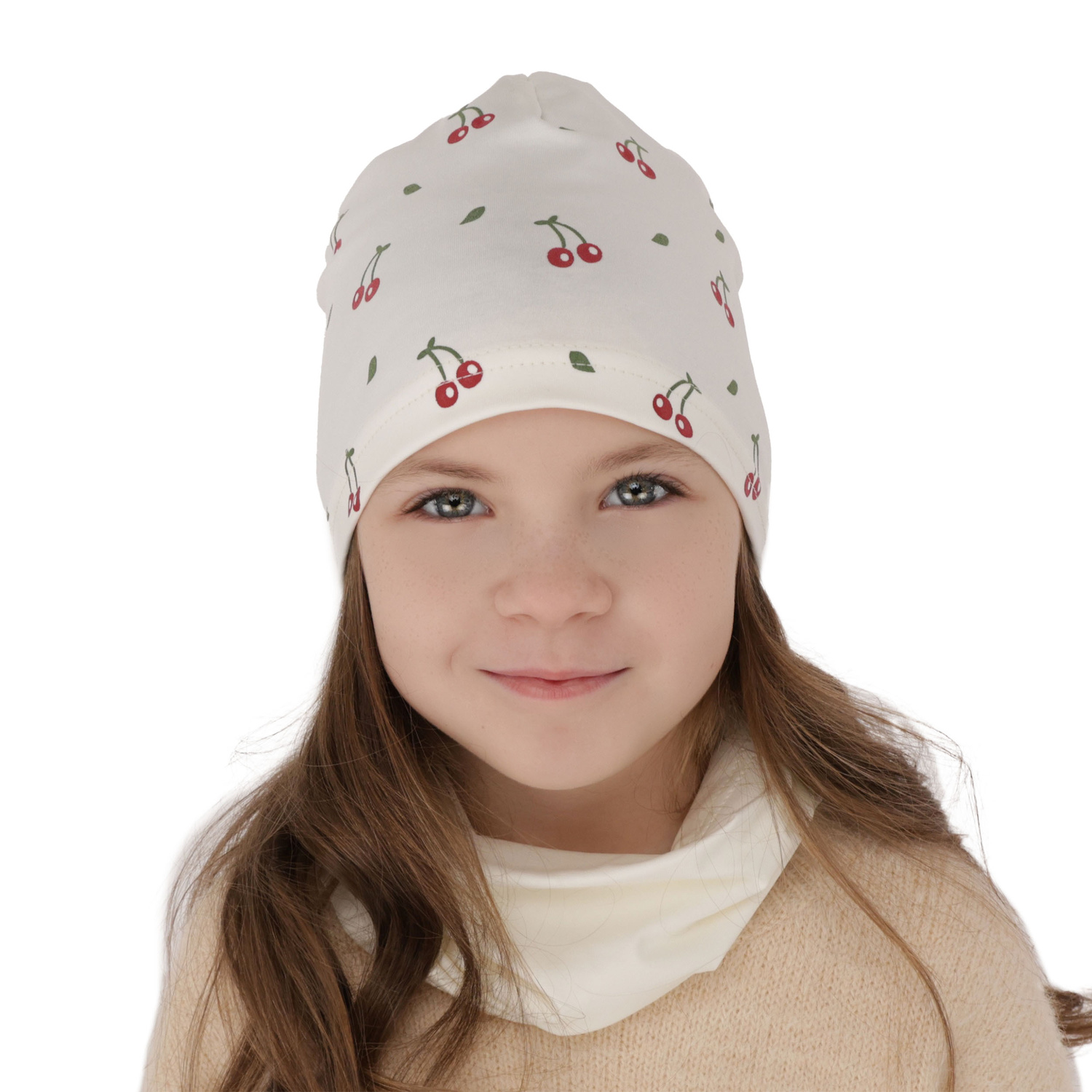 Flicka höst/vår set: mössa och tubhalsduk, beige, fodrad med bomull, Cerise