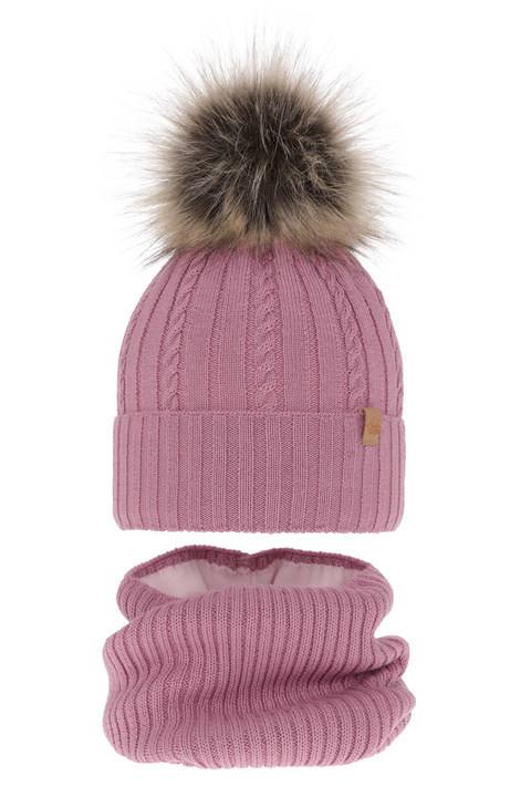 Flicka vinter set: mössa och halsduk, lila, med merinull, Mirabel