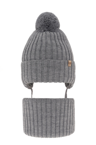 Pojke vinter set: mössa och tubhalsduk, grå, med pompom, Carlo