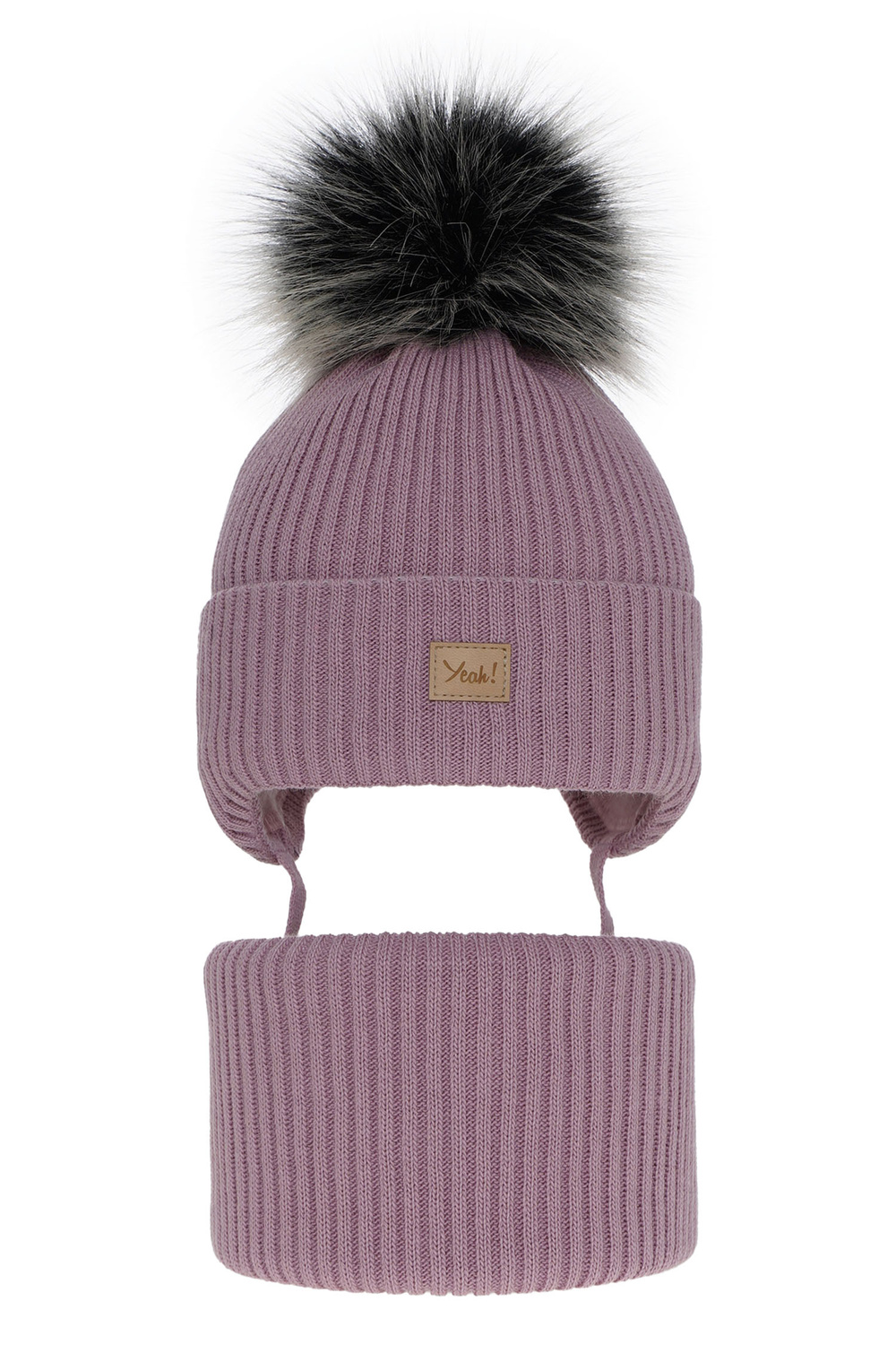 Flicka vinter set: mössa och halsduk, lila, med pompom, wiązany, Dilajla