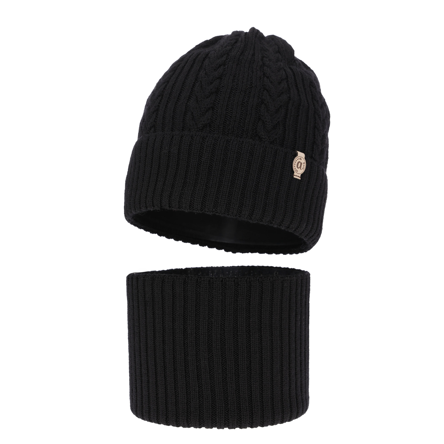 Flicka vinter set: mössa och tubhalsduk, svart, 100% Merino Ull, Jenny