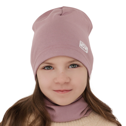 Flicka höst/vår set: mössa och tubhalsduk, beige, fodrad med bomull, Friza
