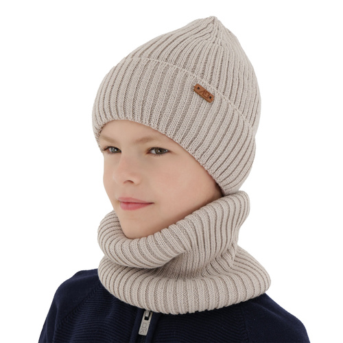 Pojke vinter set: mössa och tubhalsduk, beige, med merinull, Palermo