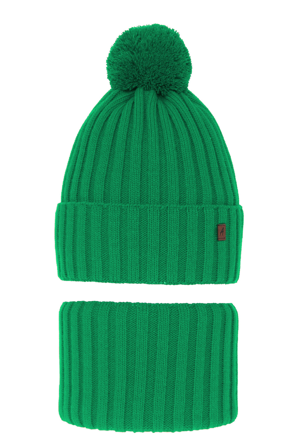 Pojke vinter set: mössa och halsduk, grön, med pompom, Wiliam