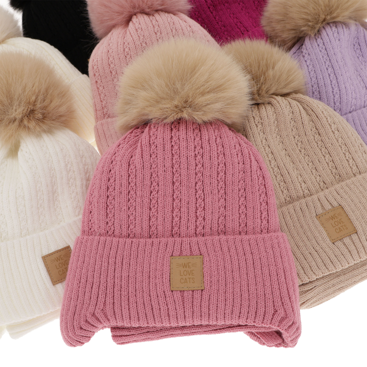 Flicka vinter set: mössa och halsduk, vit, med pompom, Betty