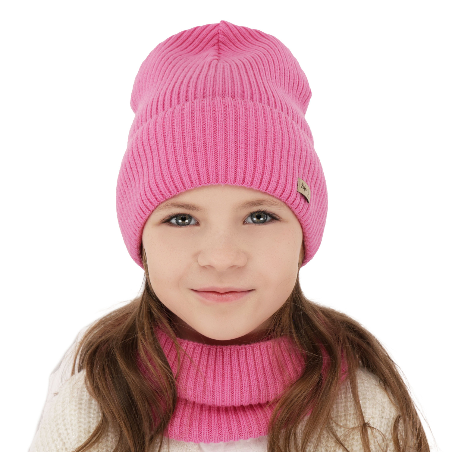 Flicka höst/vår set: mössa och tubhalsduk, gråbrun, 100% Merino Ull, Itra