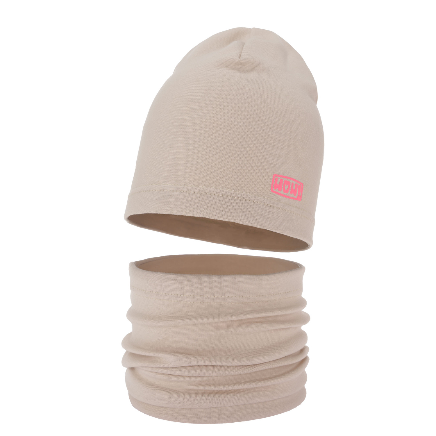 Flicka höst/vår set: mössa och tubhalsduk, beige, fodrad med bomull, Friza