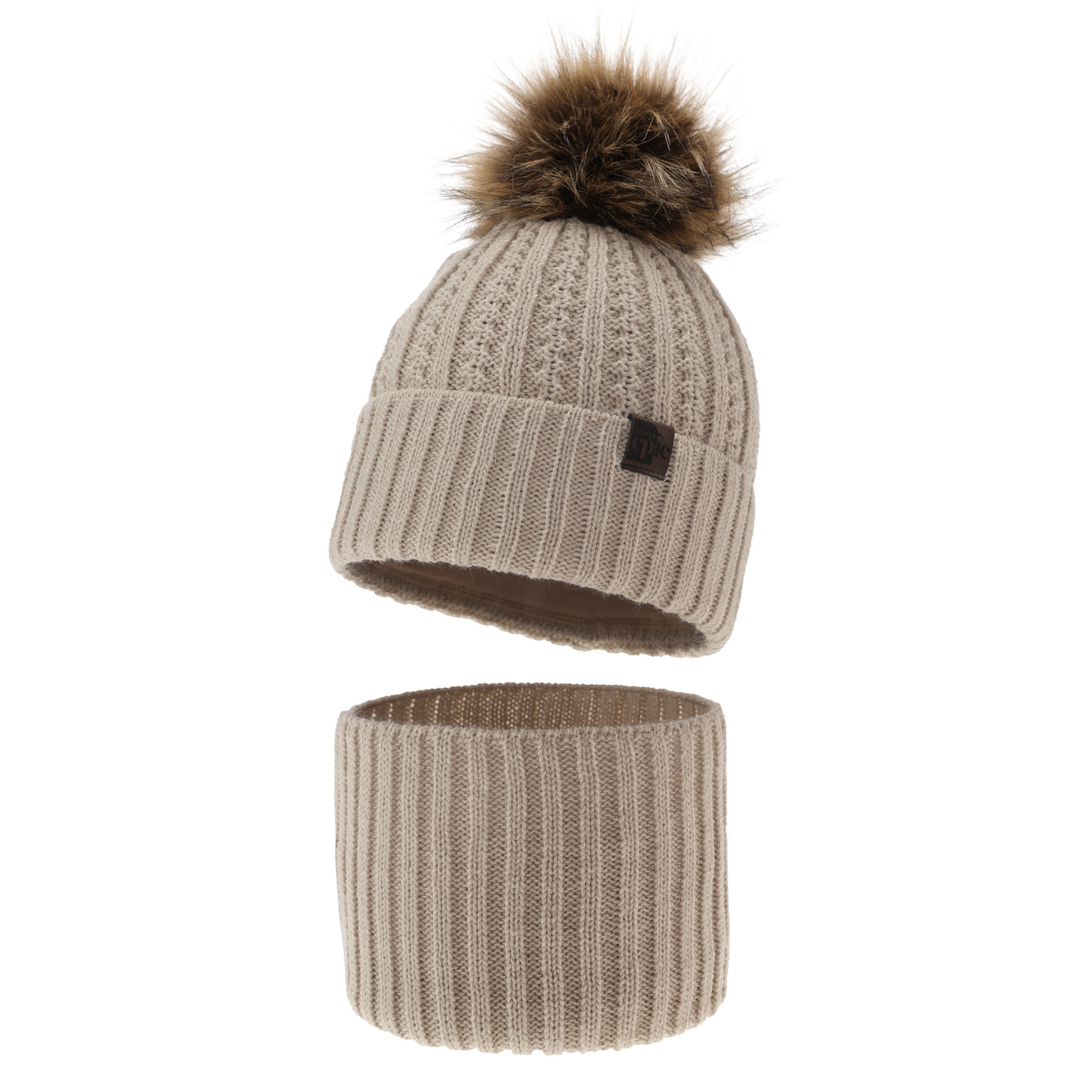 Pojke vinter set: mössa och halsduk, beige, med pompom, Lars