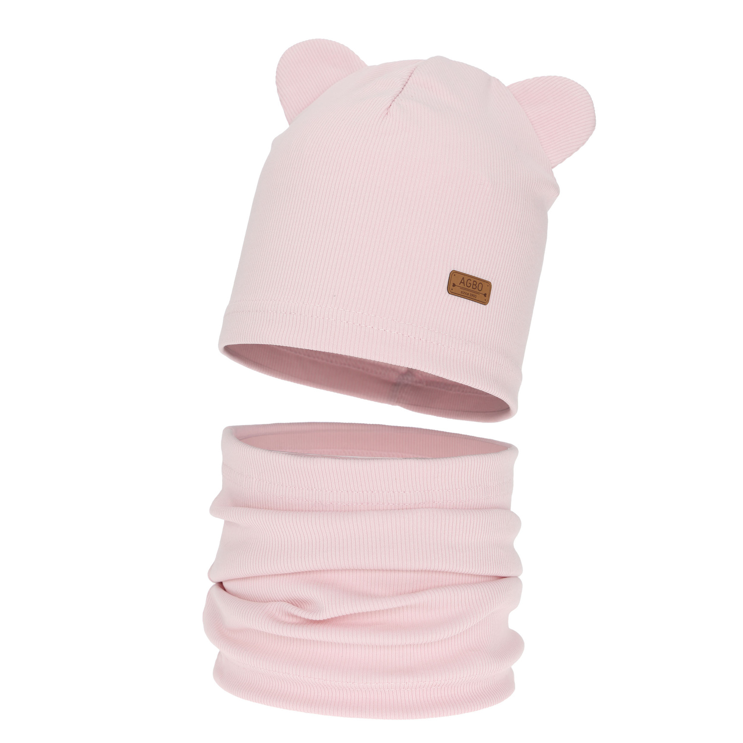 Flicka höst/vår set: mössa och tubhalsduk, av bomull, rosa Georgea