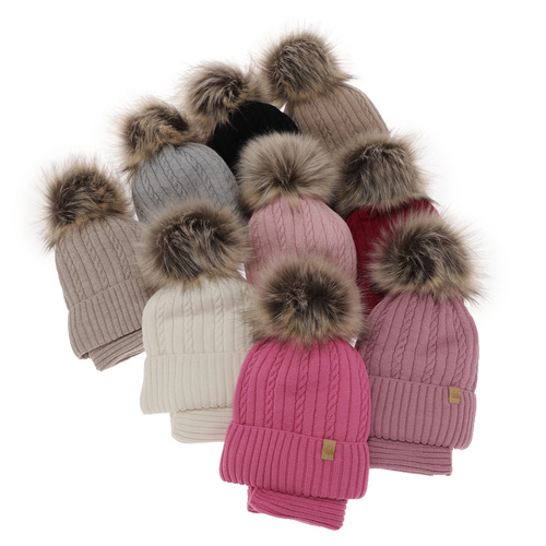 Flicka vinter set: mössa och halsduk, beige, med merinull, Mirabel