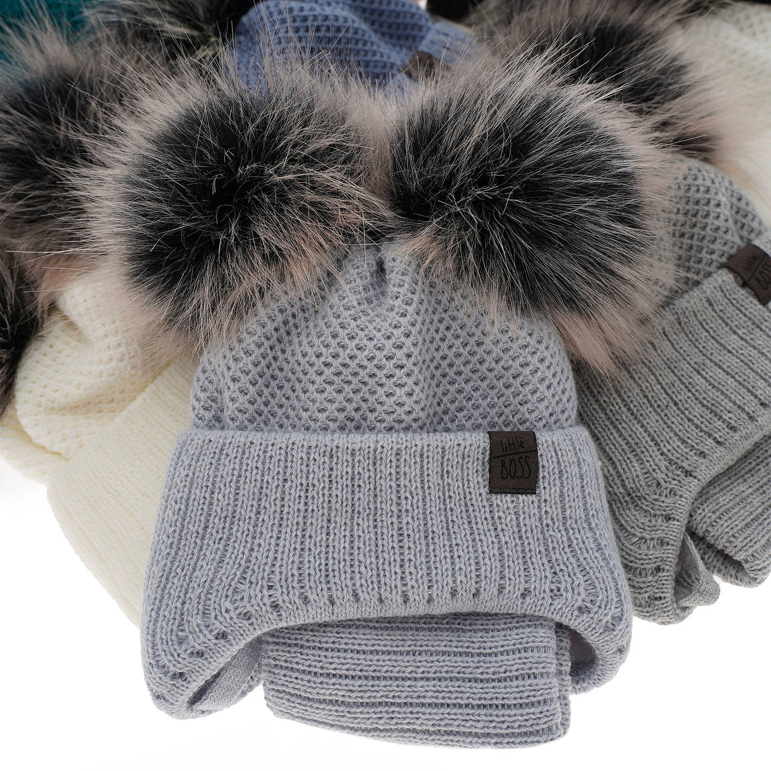 Pojke vinter set: mössa och halsduk, camel, med två pompommar, knytband, Randel