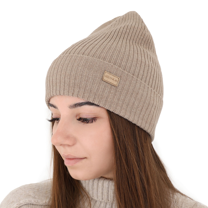 Dam vintermössa, mörkbeige, 100% Merino Ull, Sophie