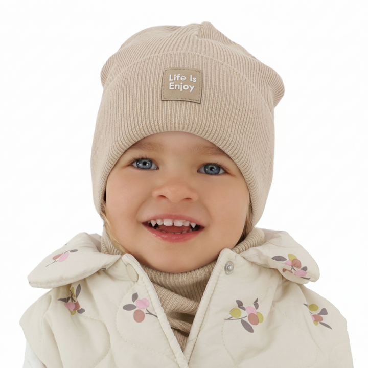 Flicka höst/vår set: mössa och tubhalsduk, beige, med bomull, Zola