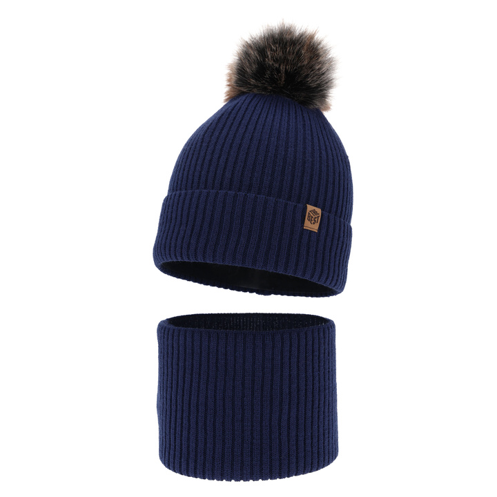 Pojke vinter set: mössa och tubhalsduk, blå, med pompom, Wizar