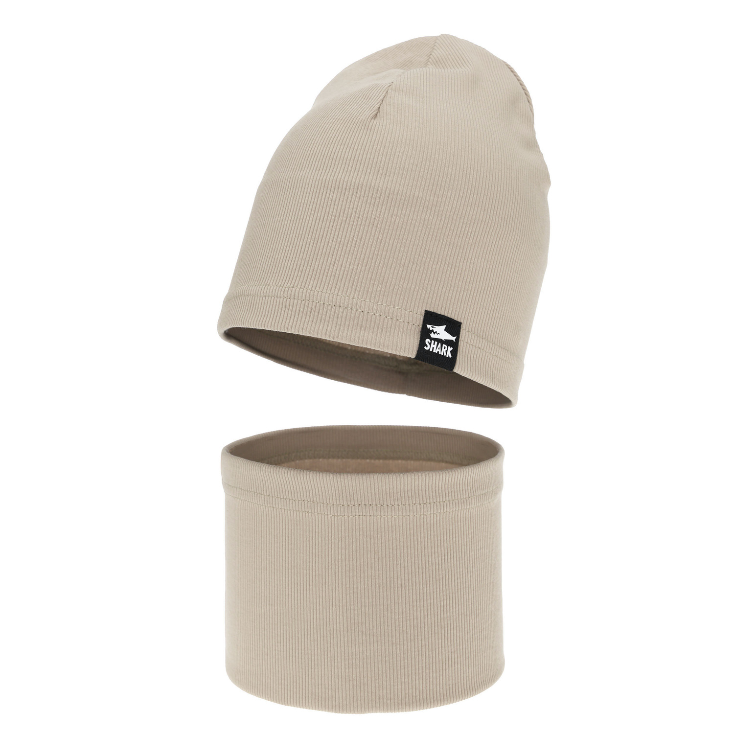 Pojke höst/vår set: mössa och tubhalsduk, bomull, beige, Rumel