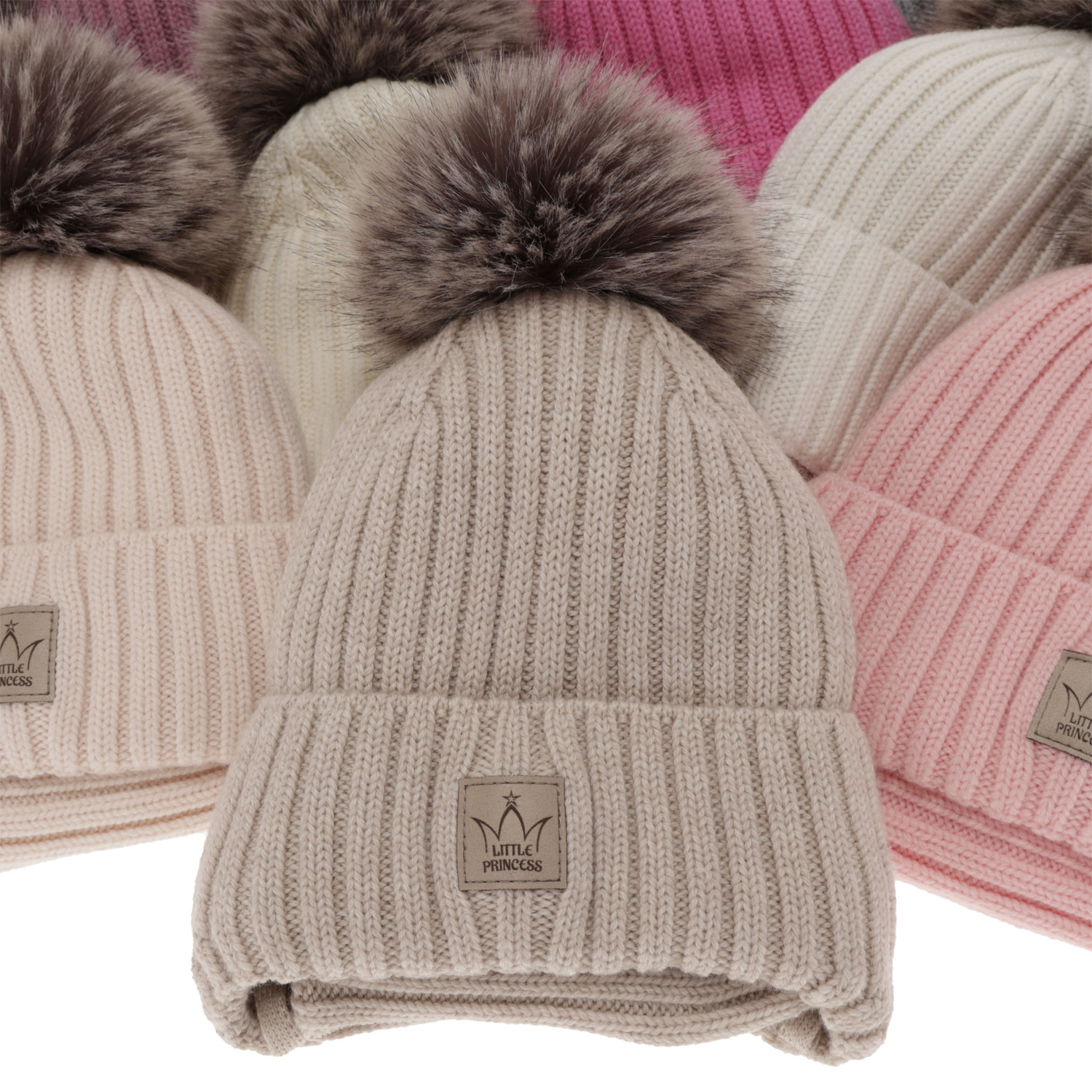 Flicka vinter set: mössa och halsduk, rosa, 100% Merino Ull, fodrad med ullfleece, med pompom, Martina