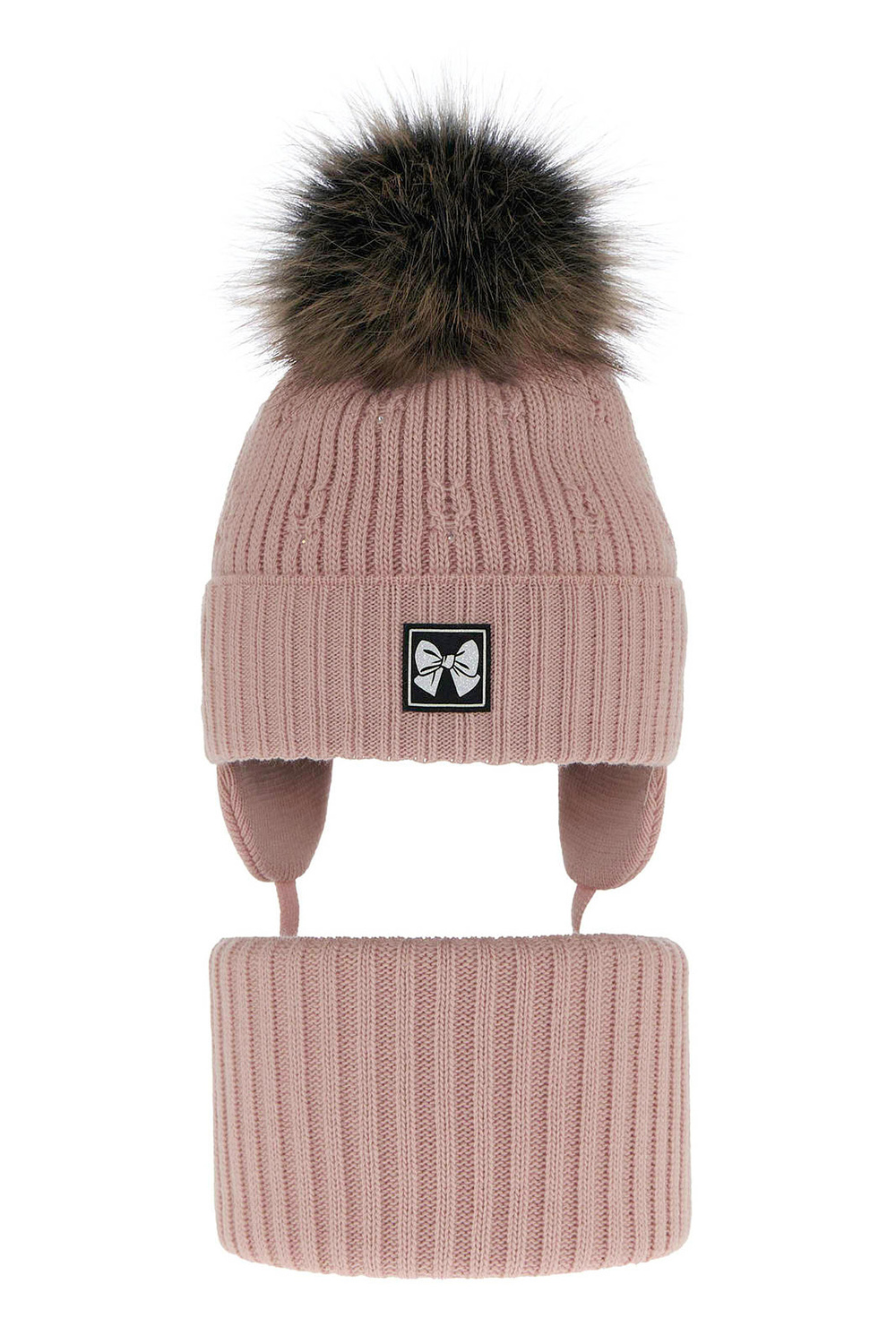 Flicka vinter set: mössa och tubhalsduk, rosa, med pompom, Kinia