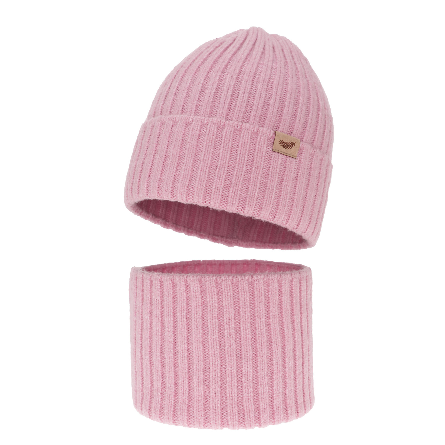 Flicka vinter set: mössa och tubhalsduk, rosa, med merinull, Karmina