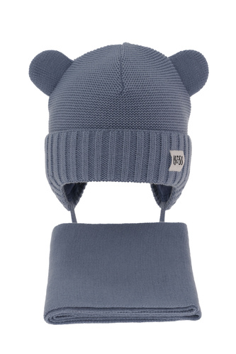 Pojke vinter set: mössa och halsduk, blå, med knytband, Luciano