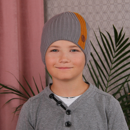Pojke höst/vår mössa, grå, med bomull, bomull, Agraf