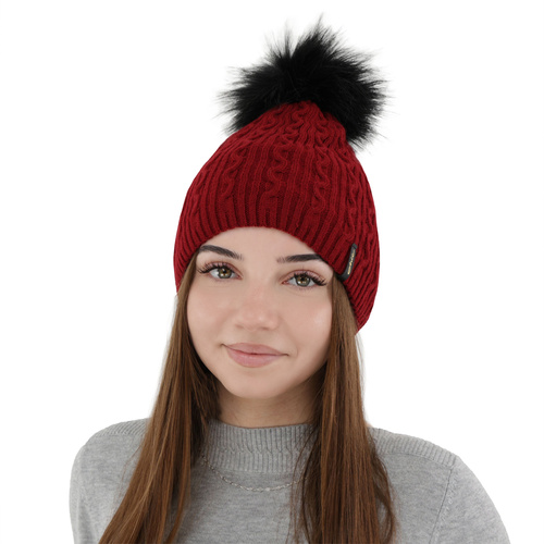 Dam vintermössa, bordo, med pompom, Xena