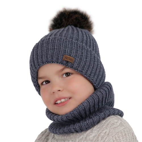 Pojke vinter set: mössa och halsduk, camel, med pompom, Wonder