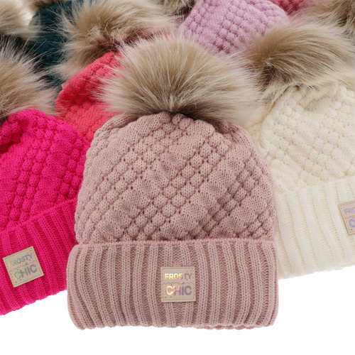 Flicka vinter set: mössa och tubhalsduk, rosa, med pompom, Alena