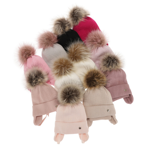 Flicka vinter set: mössa och halsduk, rosa, med pompom, med knytband, Debra