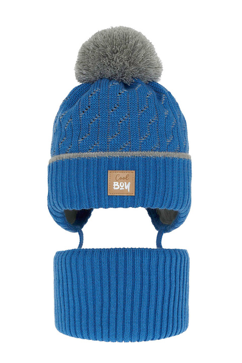 Pojke vinter set: mössa och tubhalsduk, blå, med pompom, Pikolo