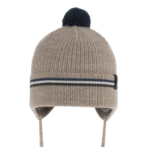 Pojke höst/vår mössa, beige, med knytband, Vesper