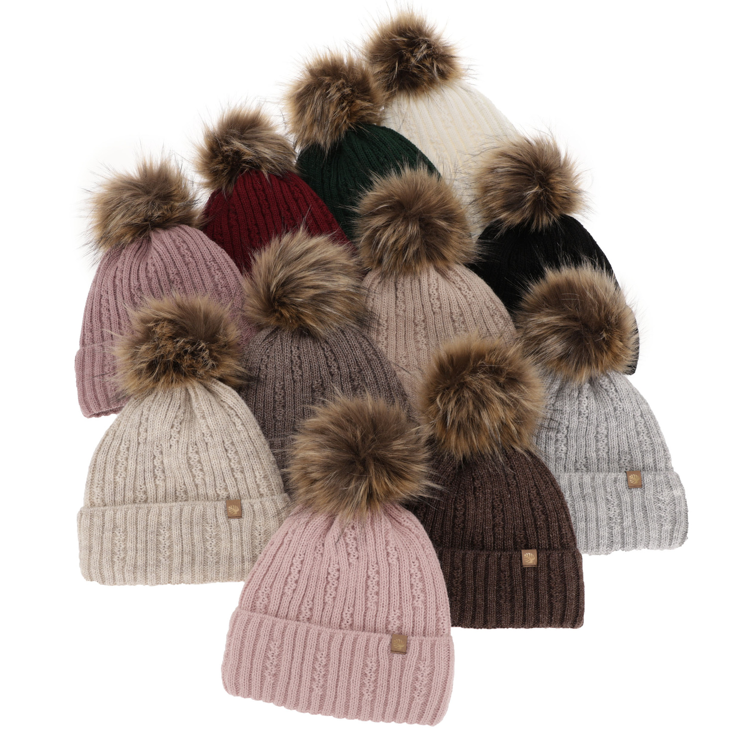 Dam vintermössa, beige, med pompom, Savona