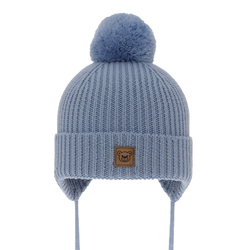 Pojke vintermössa, blå, 100% Merino Ull, fodrad med ylle, med knytband, Tofik