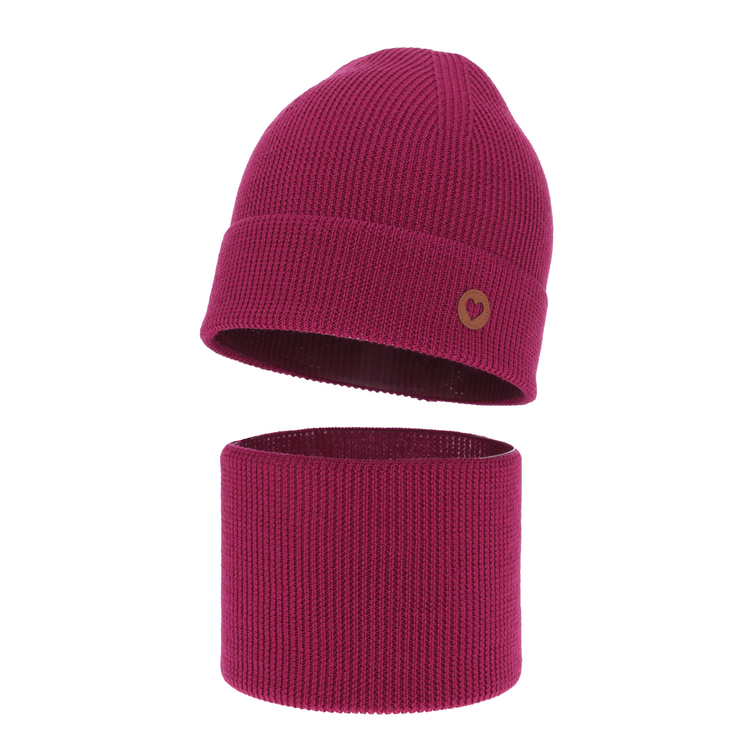 Flicka höst/vår set: mössa och tubhalsduk, amarant, 100% Merino Ull, Brook