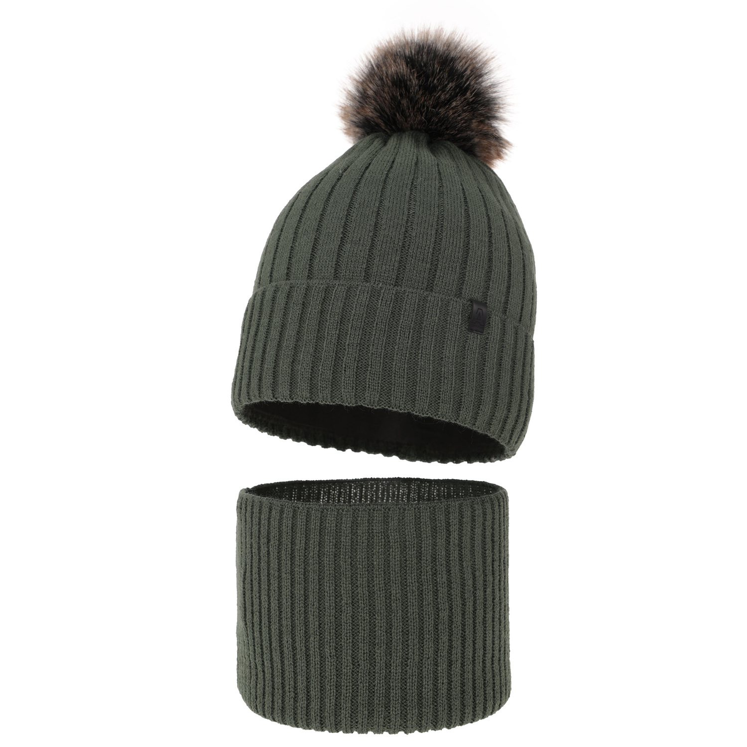 Pojke vinter set: mössa och tubhalsduk, grön, med pompom, Relax