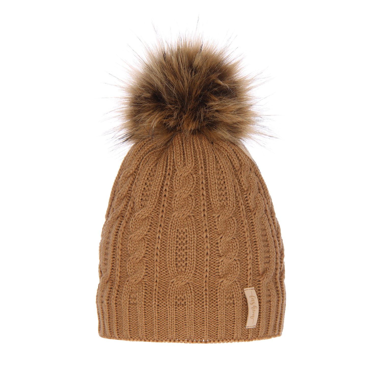 Dam vintermössa, camel, med pompom, Mirka