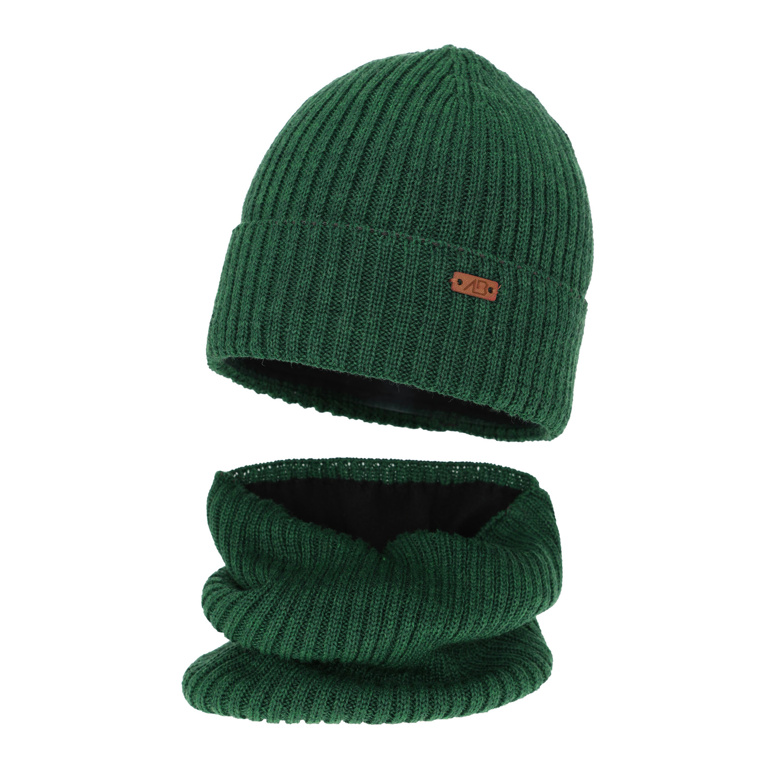 Pojke vinter set: mössa och tubhalsduk, grön, med merinull, fodrad med fleece, Palermo