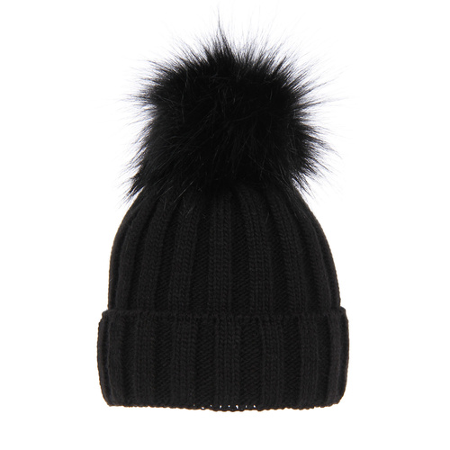 Dam vintermössa, svart, med pompom, Mokka