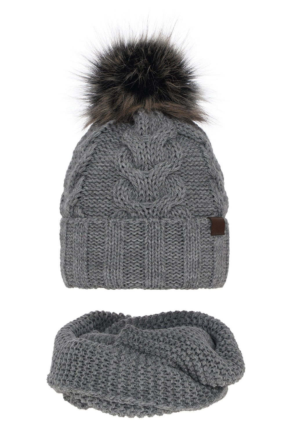 Flicka vinter set: mössa och tubhalsduk, grå, med pompom, Torina